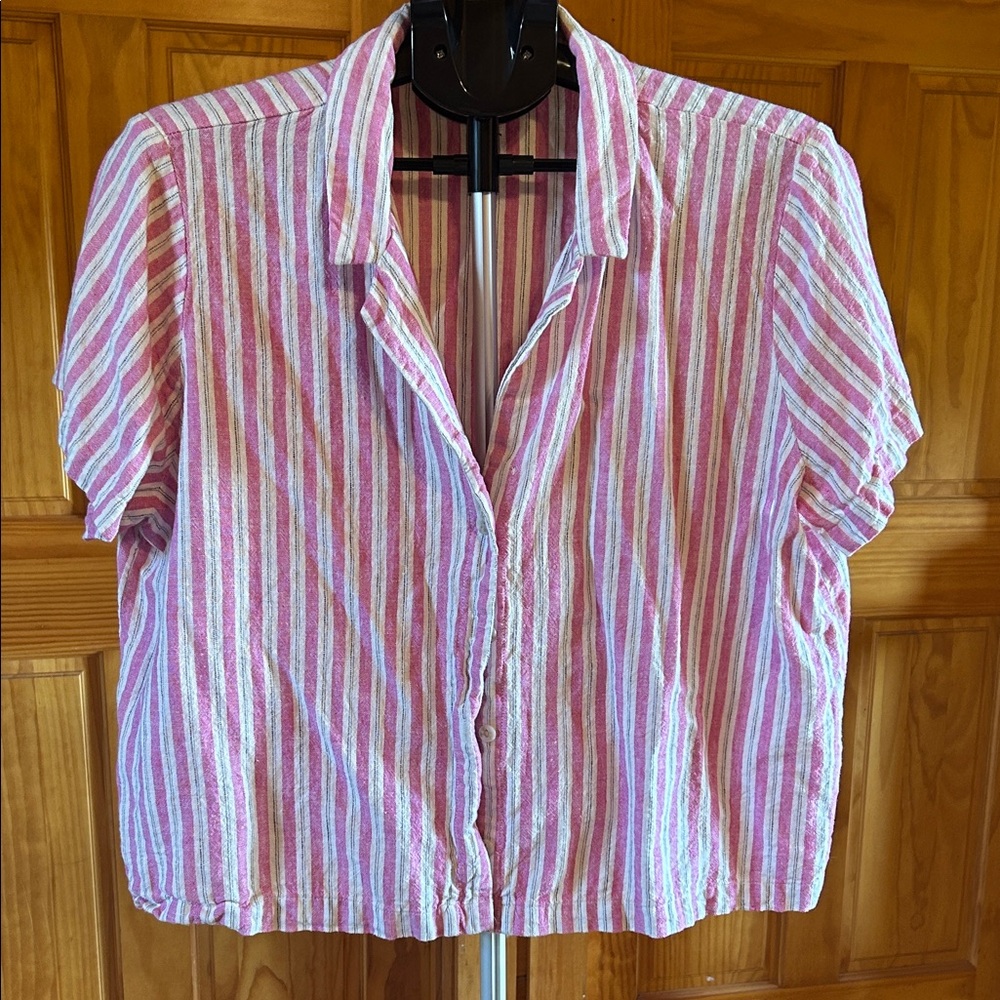 Universal Thread Pink and White Striped Button Down Shirt